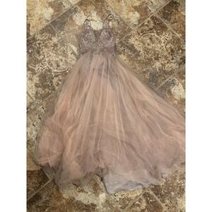 GB Social Formal Gown Womens 3 Mauve Pink Beaded Glitter Tulle Prom Dress